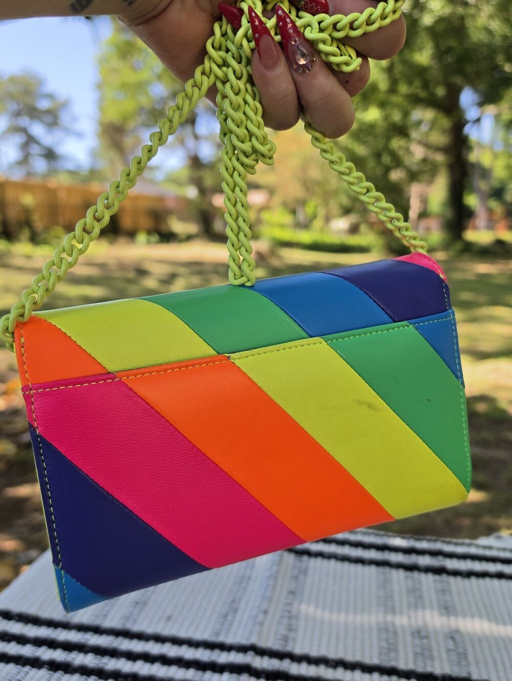 Kurt Geiger London Brixton Chain Wallet in Neon Rainbow. - Picture 2 of 8